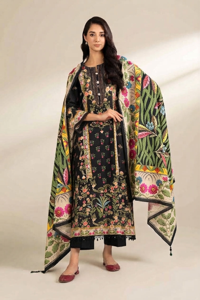 Nishaat Khaddar Three Piece Suit NS-KHD-BLK010