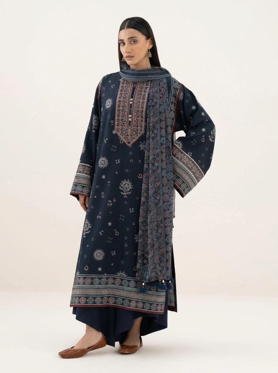 Sapphire Embroidered Linen Three Piece Suit SP-LNN-BLK06