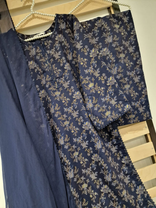 Uznau Pashmina Wool Three Piece Suit UZ-DH-BLU01