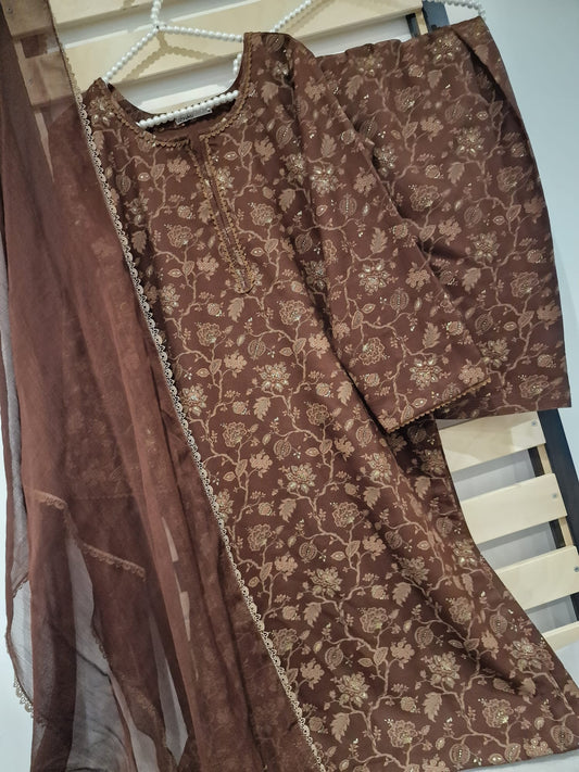 Uznau Pashmina Wool Three Piece Suit UZ-DH-BR03