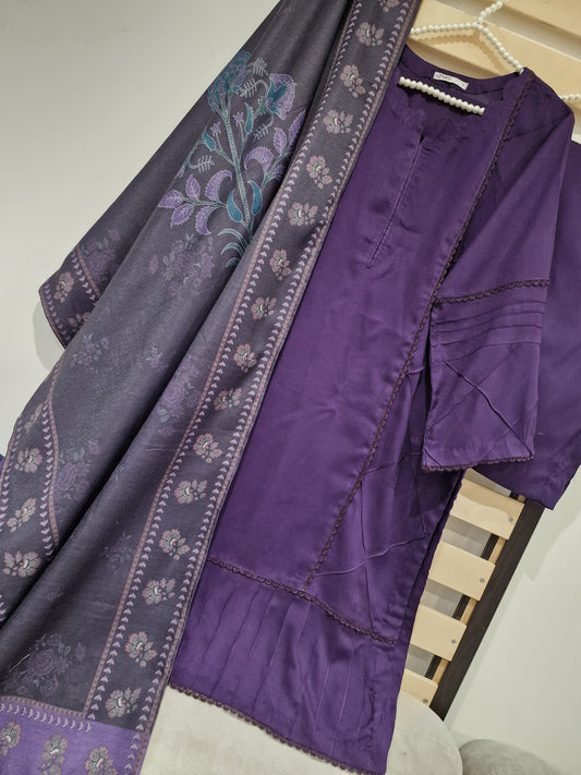 Uznau Marina Linen Three Piece Suit With Shawl UZ-WL-PRP01