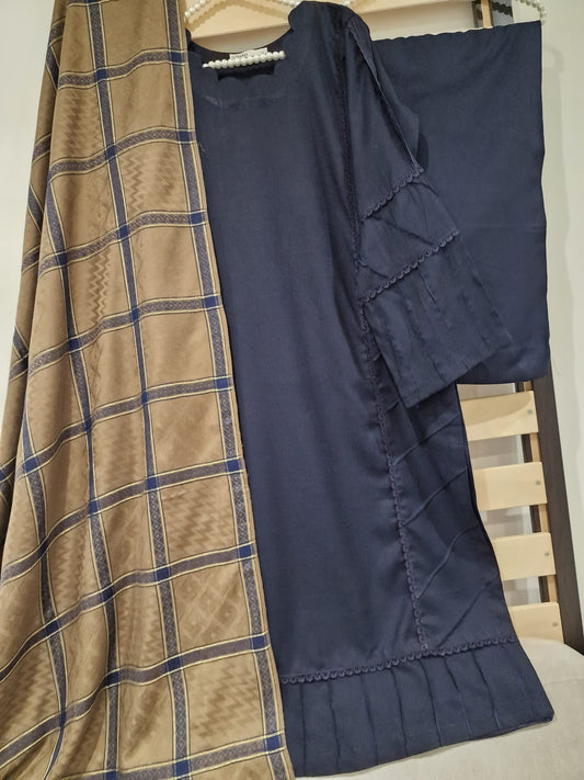 Uznau Marina Wool Three Piece Suit With Shawl UZ-WL-BLU02