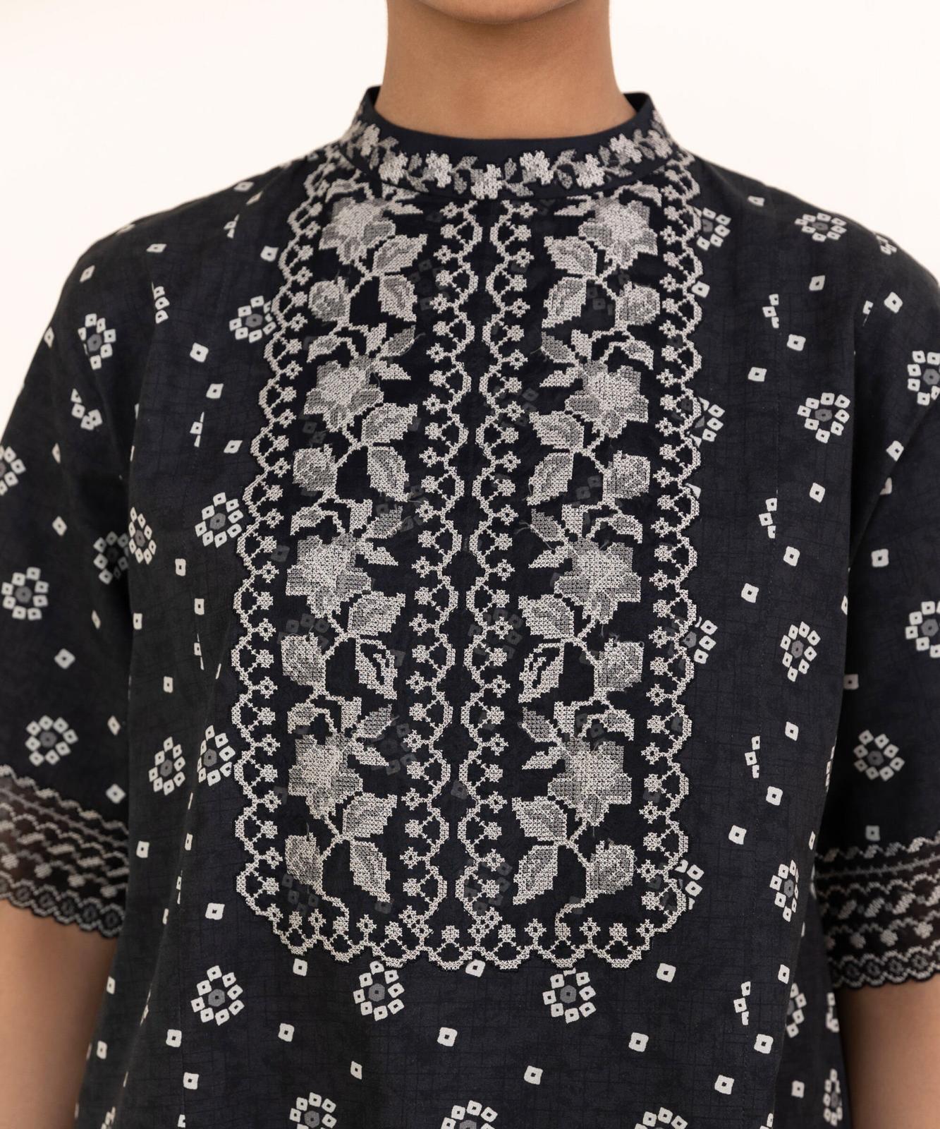 Sapphire Embroided Cotton Three Piece Suit SP-LWN-BLK018