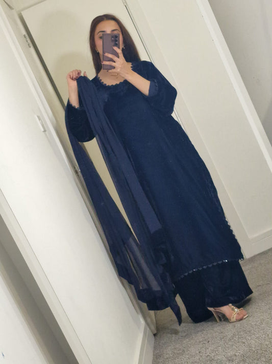 Uznau Blue Velvet Three Piece Suit UZ-VL-BL01