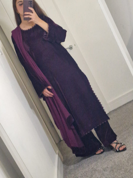 Uznau Plum Velvet Three Piece Suit UZ-VL-RD01