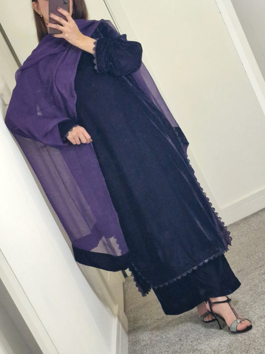 Uznau Purple Three Piece Velvet Suit UZ-VL-PRP01