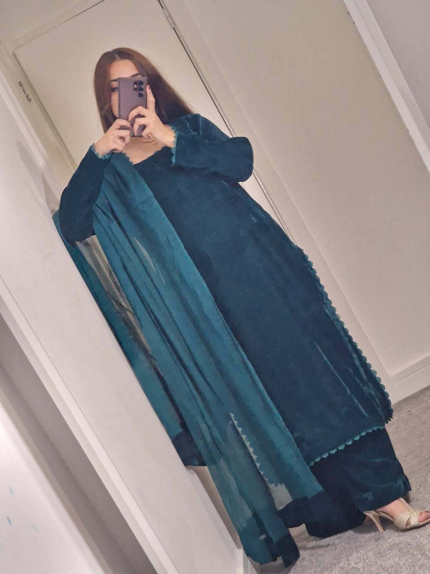 Uznau Teal Green Velvet Three Piece Suit UZ-VL-TL01
