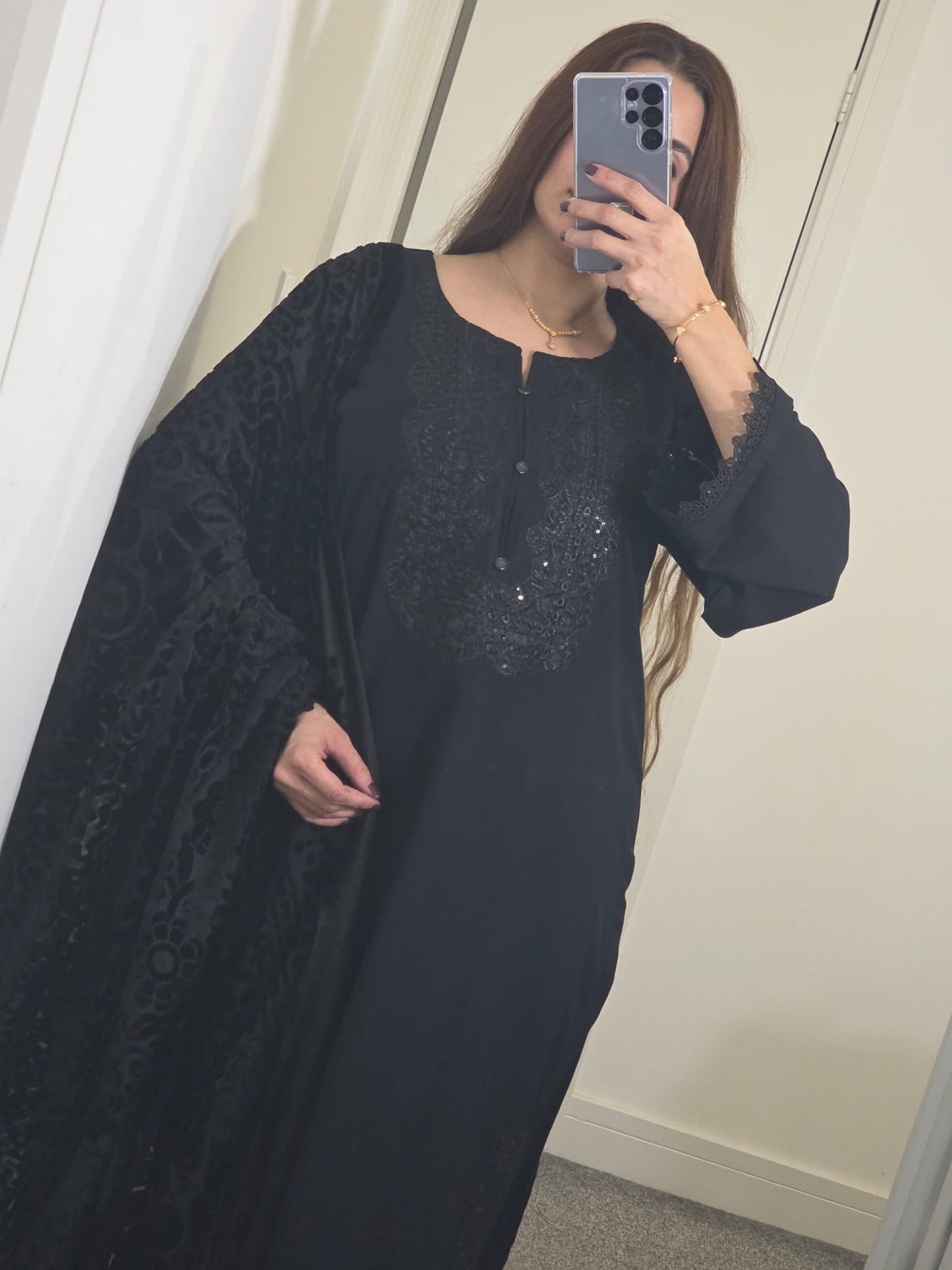 Uznau Embroidered Marina With Palachi Dupatta UZ-MR-BLK09