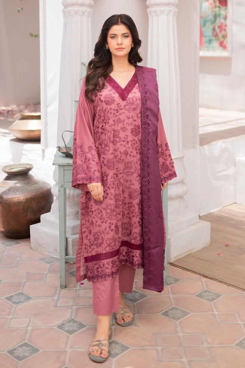 Uznau Premium Embroided Lawn Three Piece Suit UZ-LWN-PNK09