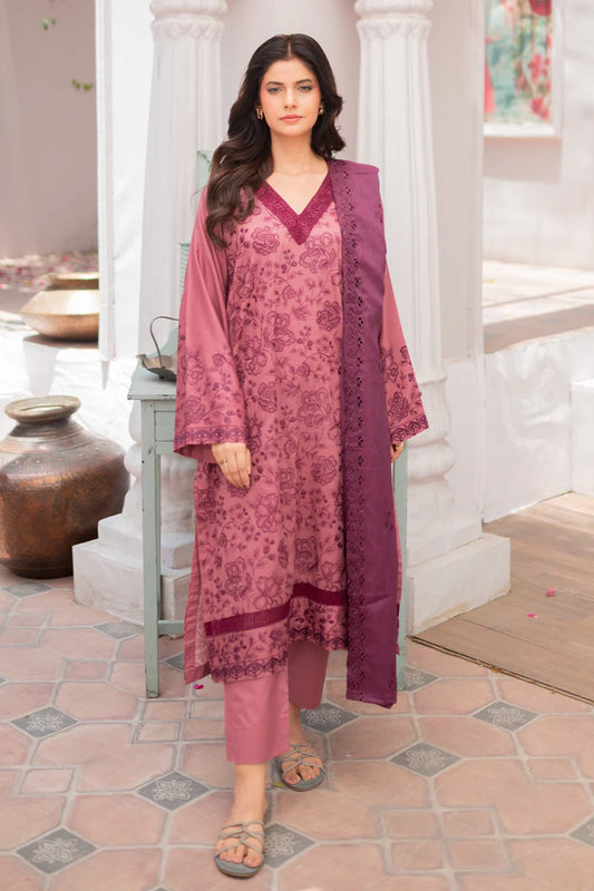 Uznau Premium Embroided Lawn Three Piece Suit UZ-LWN-PNK09