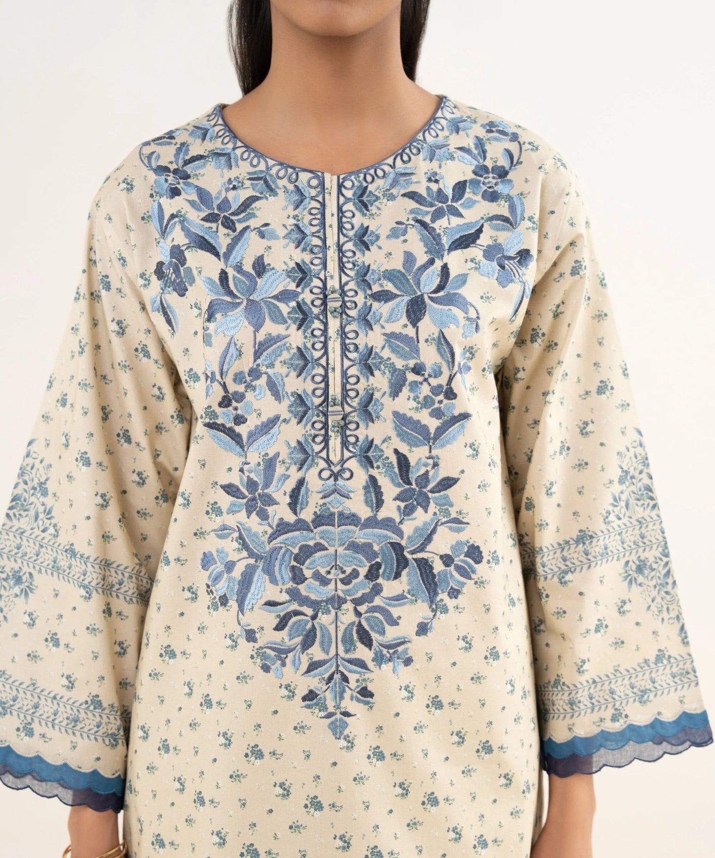Sapphire Embroidered Cotton Three Piece Suit SP-CT-YL02
