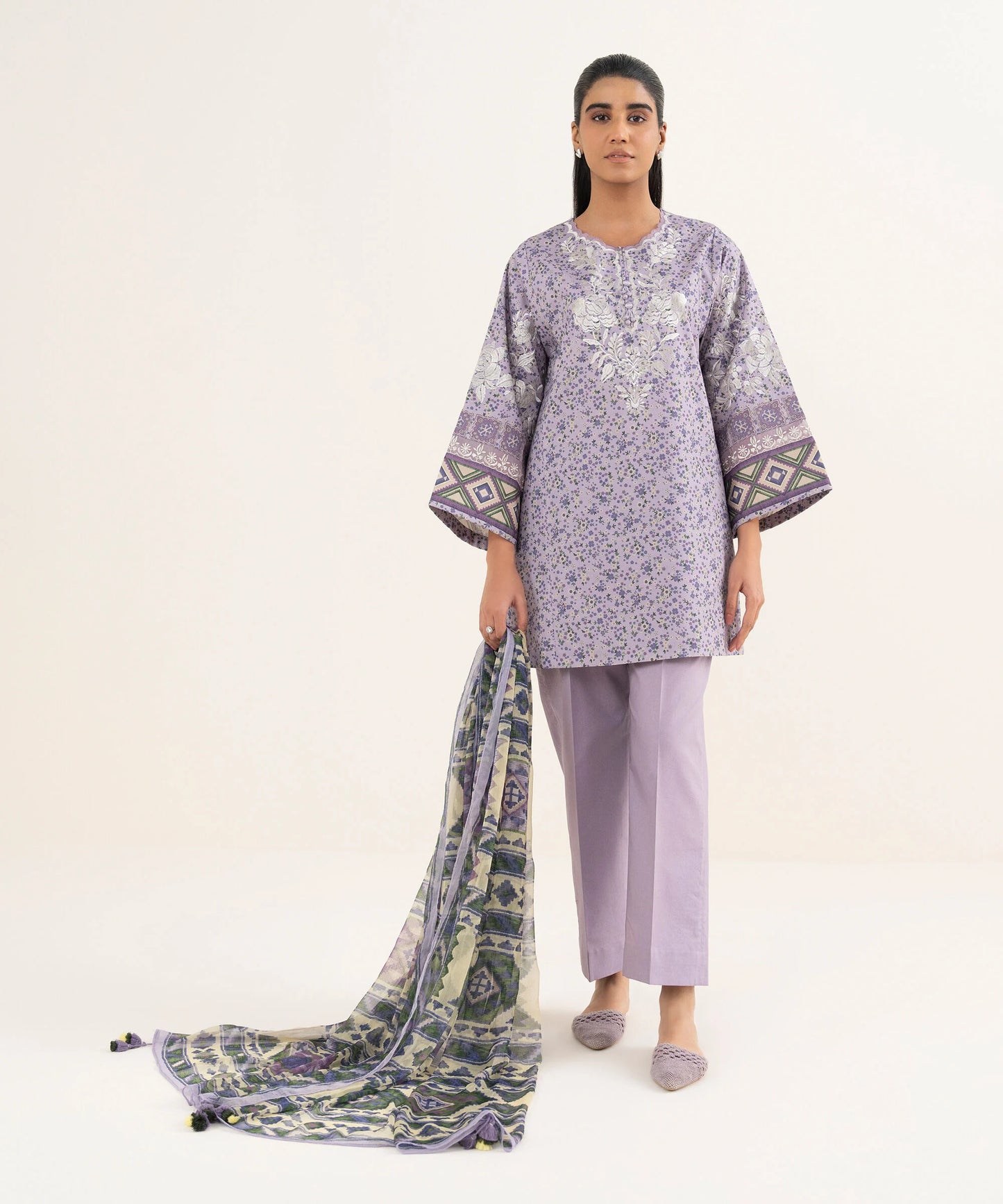 Sapphire Embroidered Cotton Three Piece Suit SP-CT-PRP04