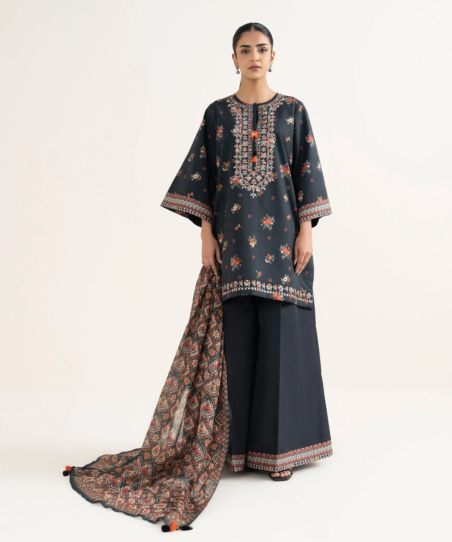 Sapphire Embroidered Cotton Three Piece Suit SP-CT-BLK03