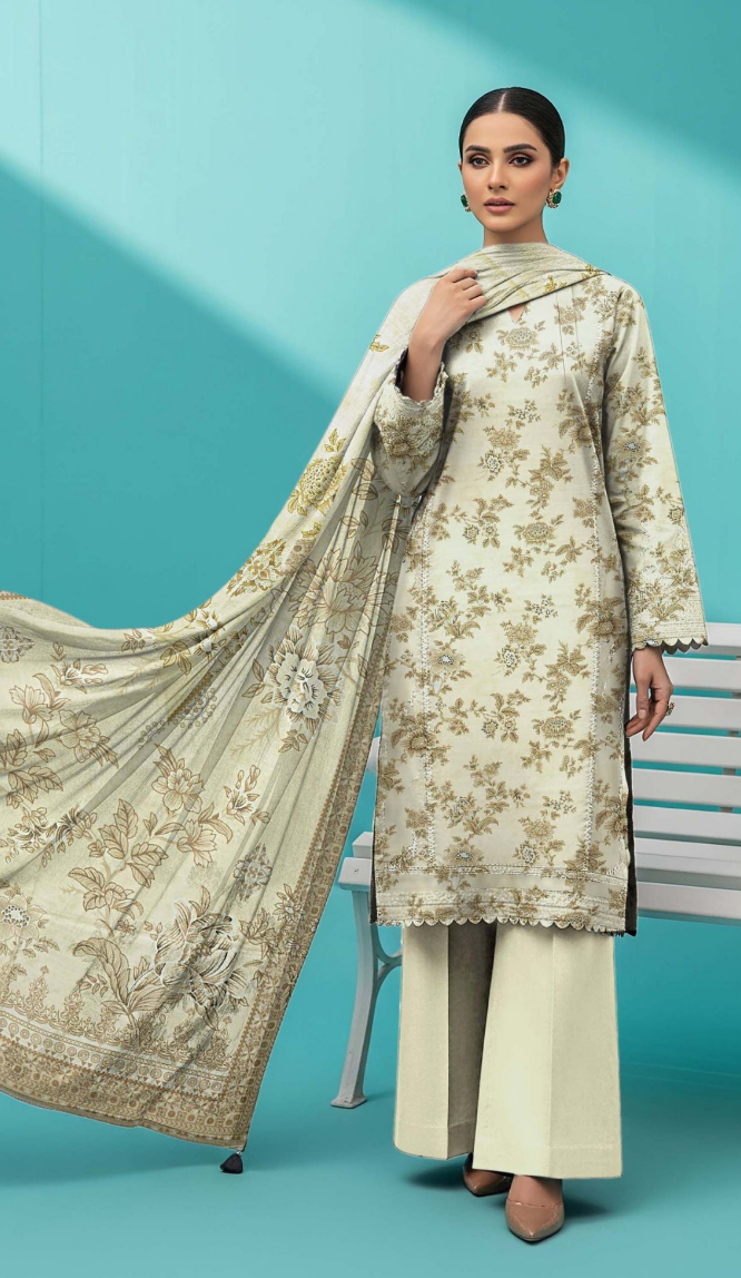Uznau  Pashmina Wool Three Piece Suit With Shalwar UZ-WL-YL01