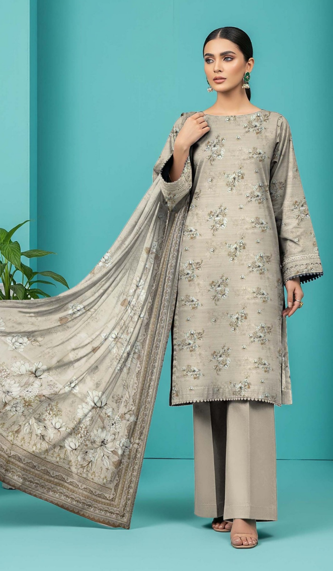Uznau  Pashmina Wool Three Piece Suit With Shalwar UZ-WL-BR02