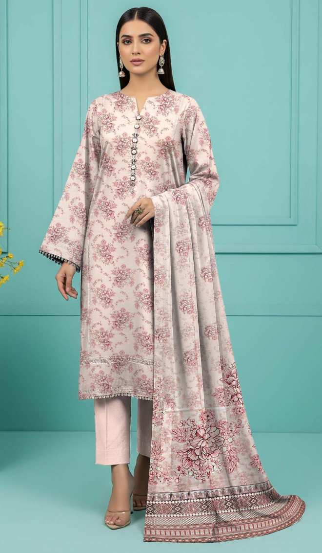 Uznau Pashmina Wool Three Piece Suit With Shalwar UZ-WL-PNK02