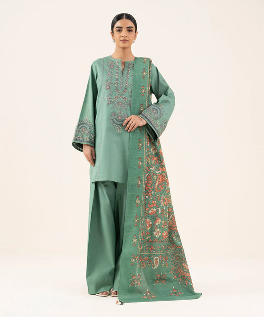 Sapphire Embroidered Cotton Three Piece Suit SP-CT-GR02