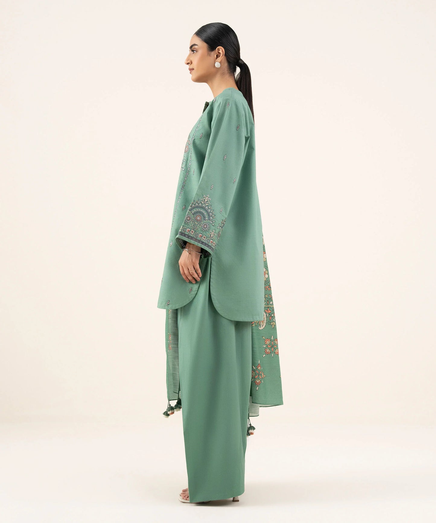 Sapphire Embroidered Cotton Three Piece Suit SP-CT-GR02