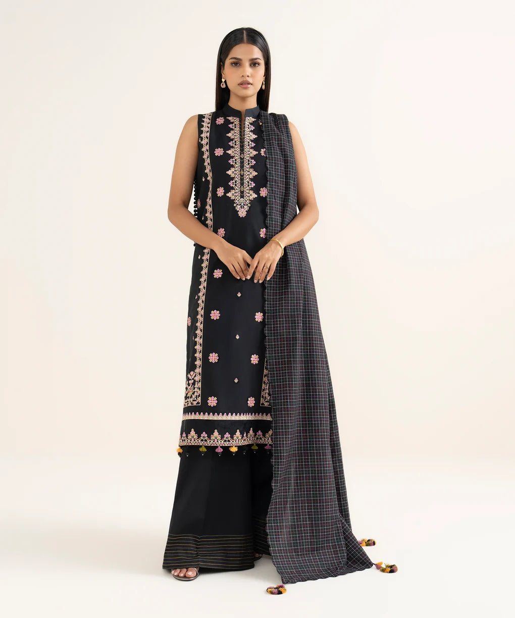 Sapphire Embroidered Cotton Three Piece Suit SP-CT-BLK03