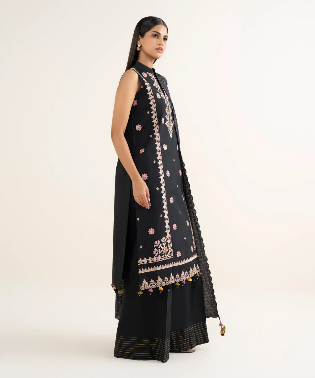 Sapphire Embroidered Cotton Three Piece Suit SP-CT-BLK03