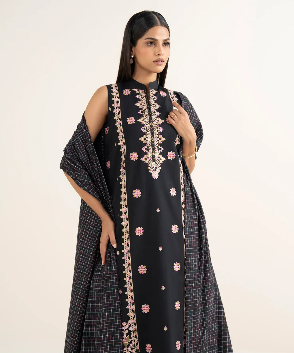 Sapphire Embroidered Cotton Three Piece Suit SP-CT-BLK03