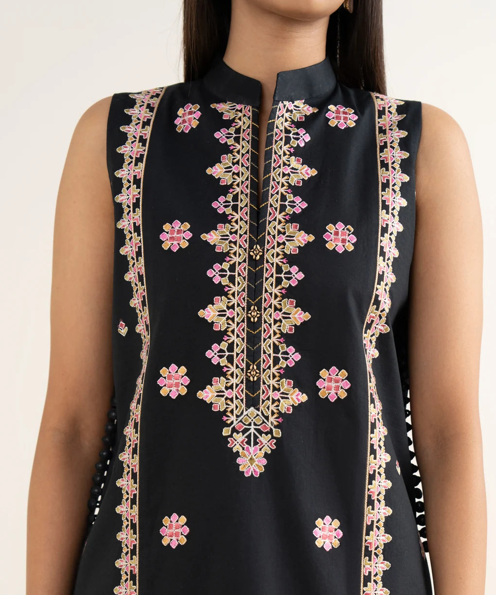 Sapphire Embroidered Cotton Three Piece Suit SP-CT-BLK03