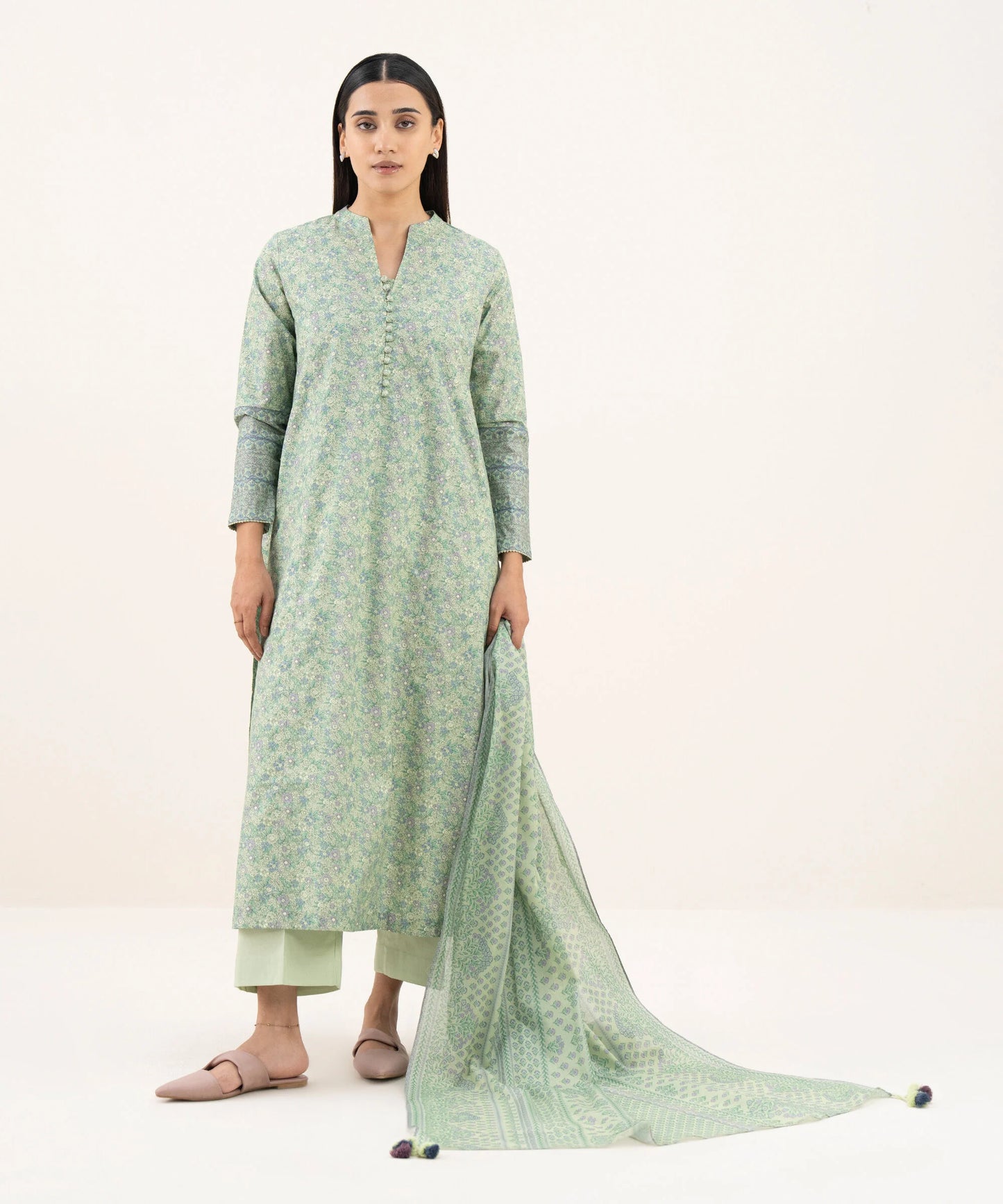 Sapphire Printed Cotton Three Piece Suit SP-CT-GR03