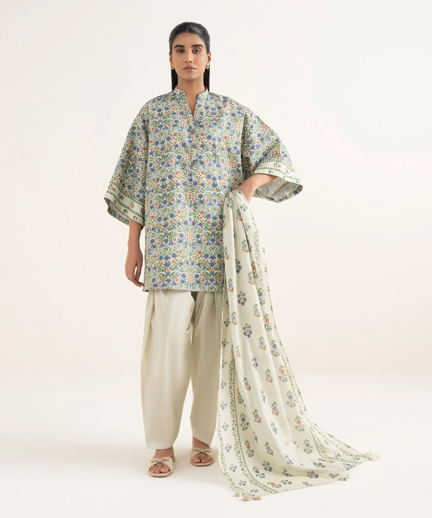 Sapphire Printed Cotton Three Piece Suit SP-CT-BLU02