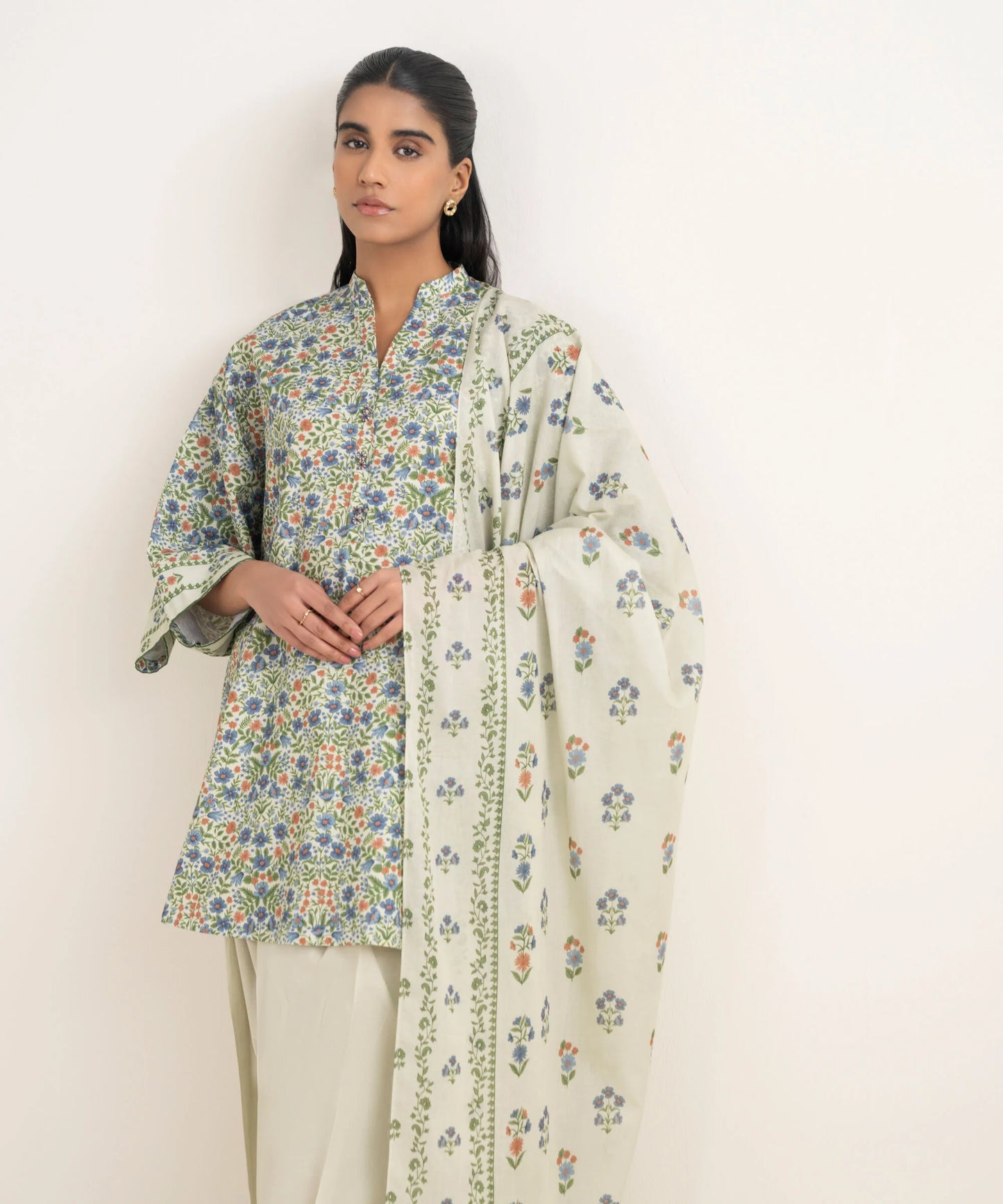 Sapphire Printed Cotton Three Piece Suit SP-CT-BLU02