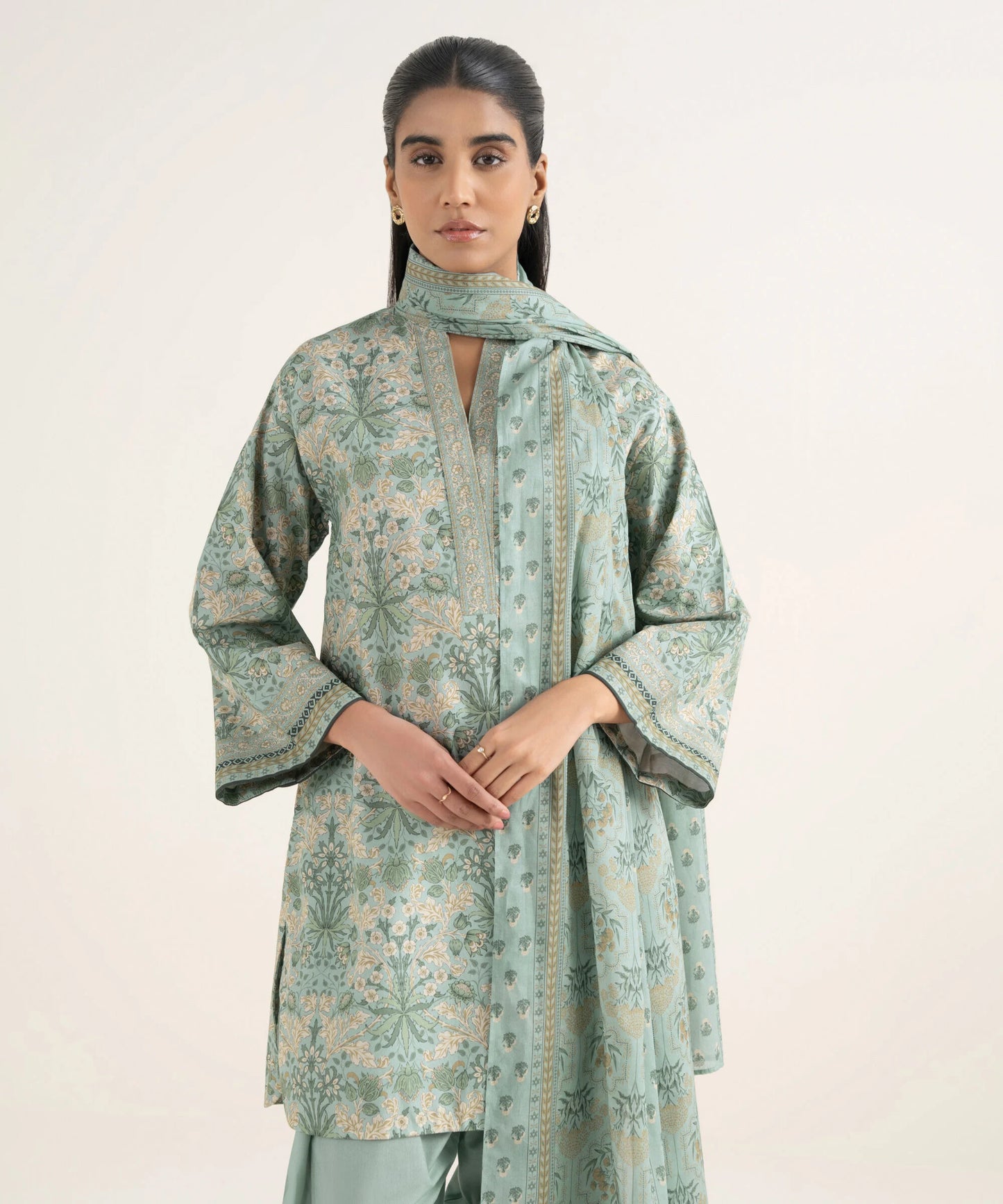 Sapphire Printed Cotton Three Piece Suit SP-CT-GR04