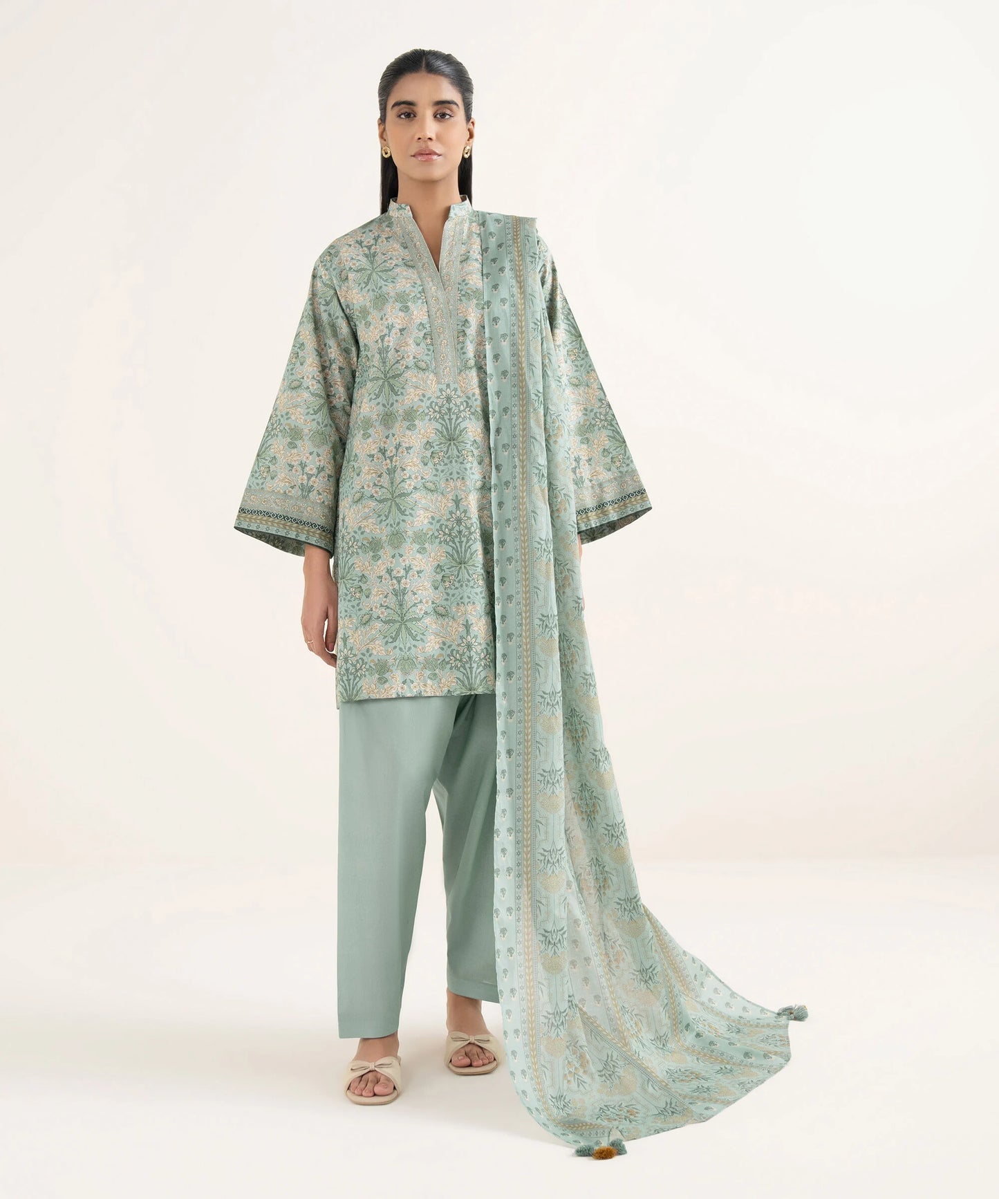 Sapphire Printed Cotton Three Piece Suit SP-CT-GR04
