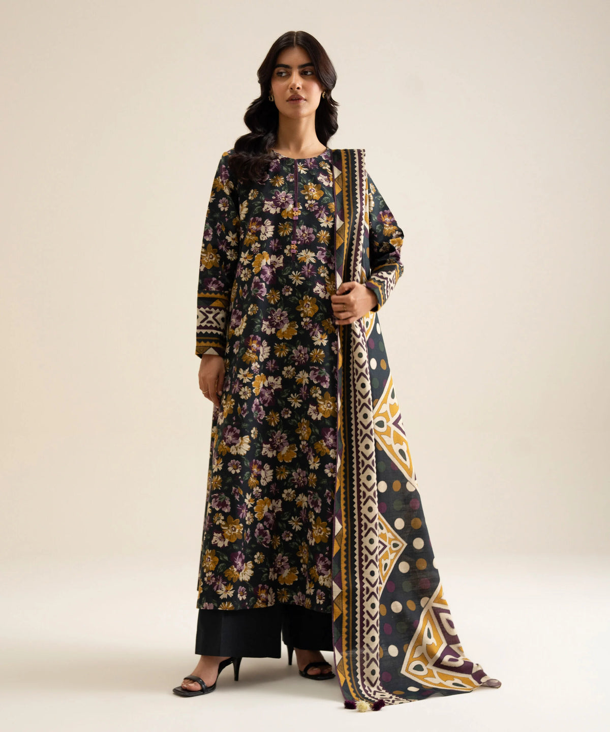 Sapphire Khaddar Three Piece Suit SP-KHD-BLK015