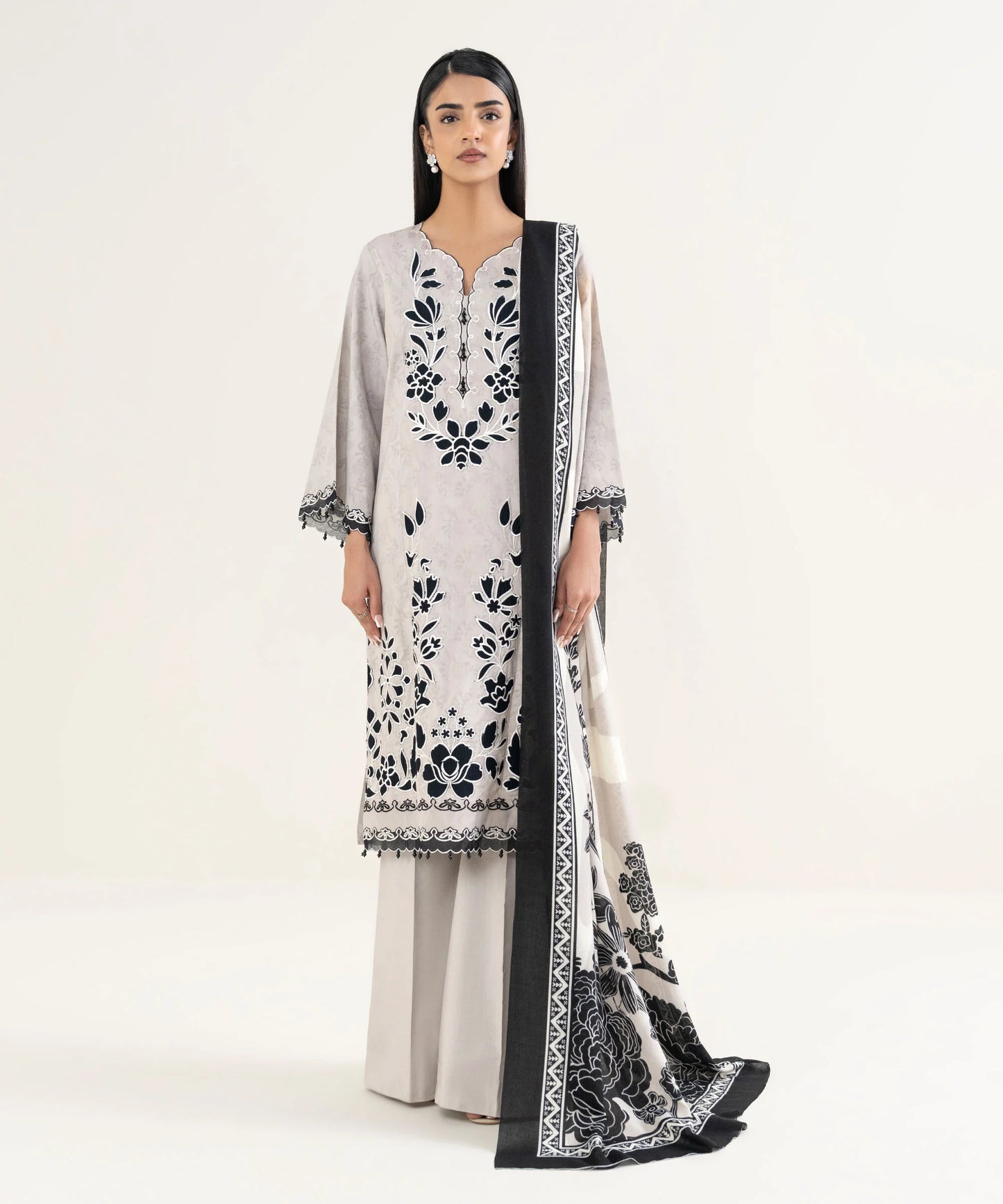 Sapphire Embroidered Cotton Jacquard Three Piece Suit SP-CT-GRY01