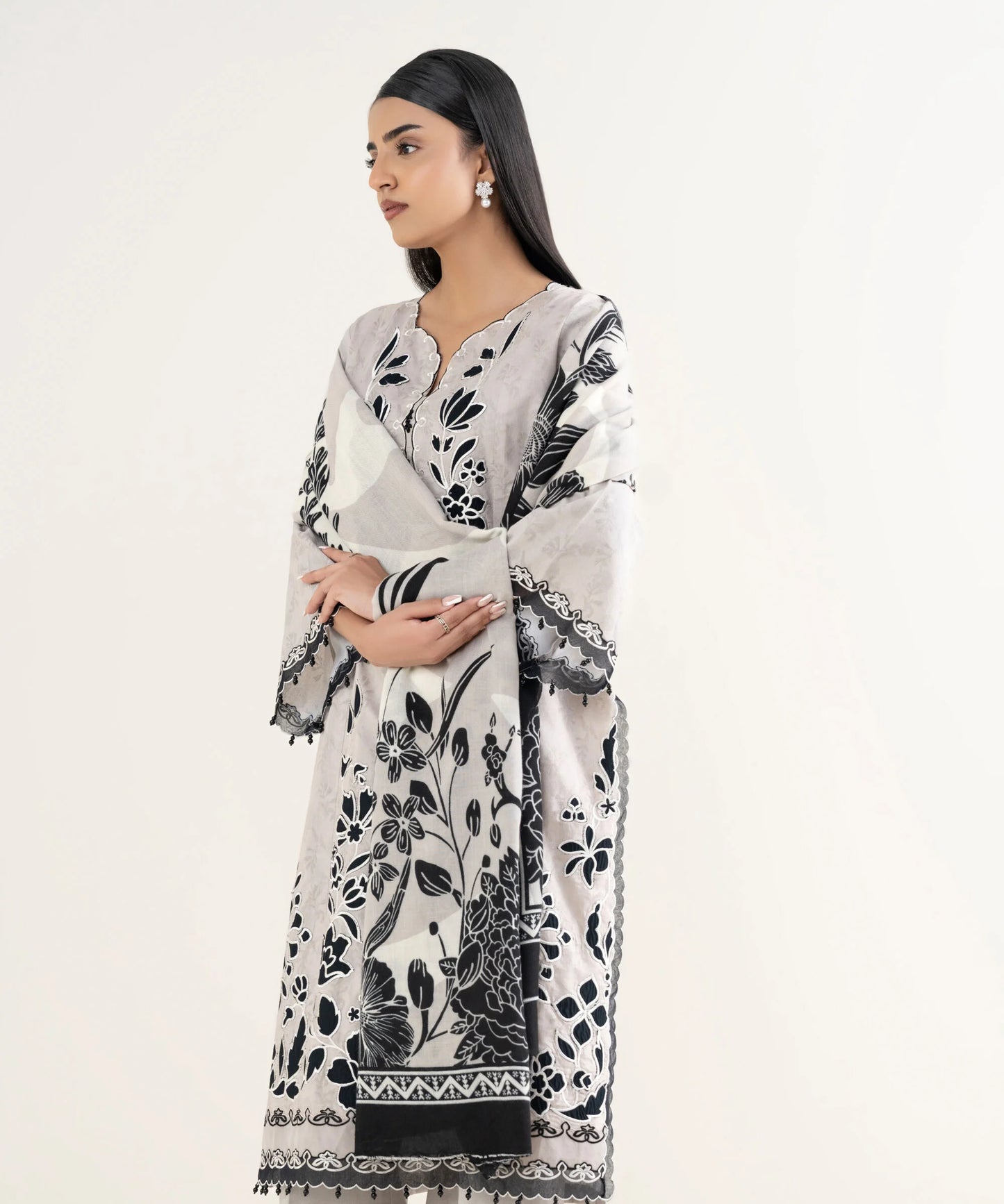 Sapphire Embroidered Cotton Jacquard Three Piece Suit SP-CT-GRY01