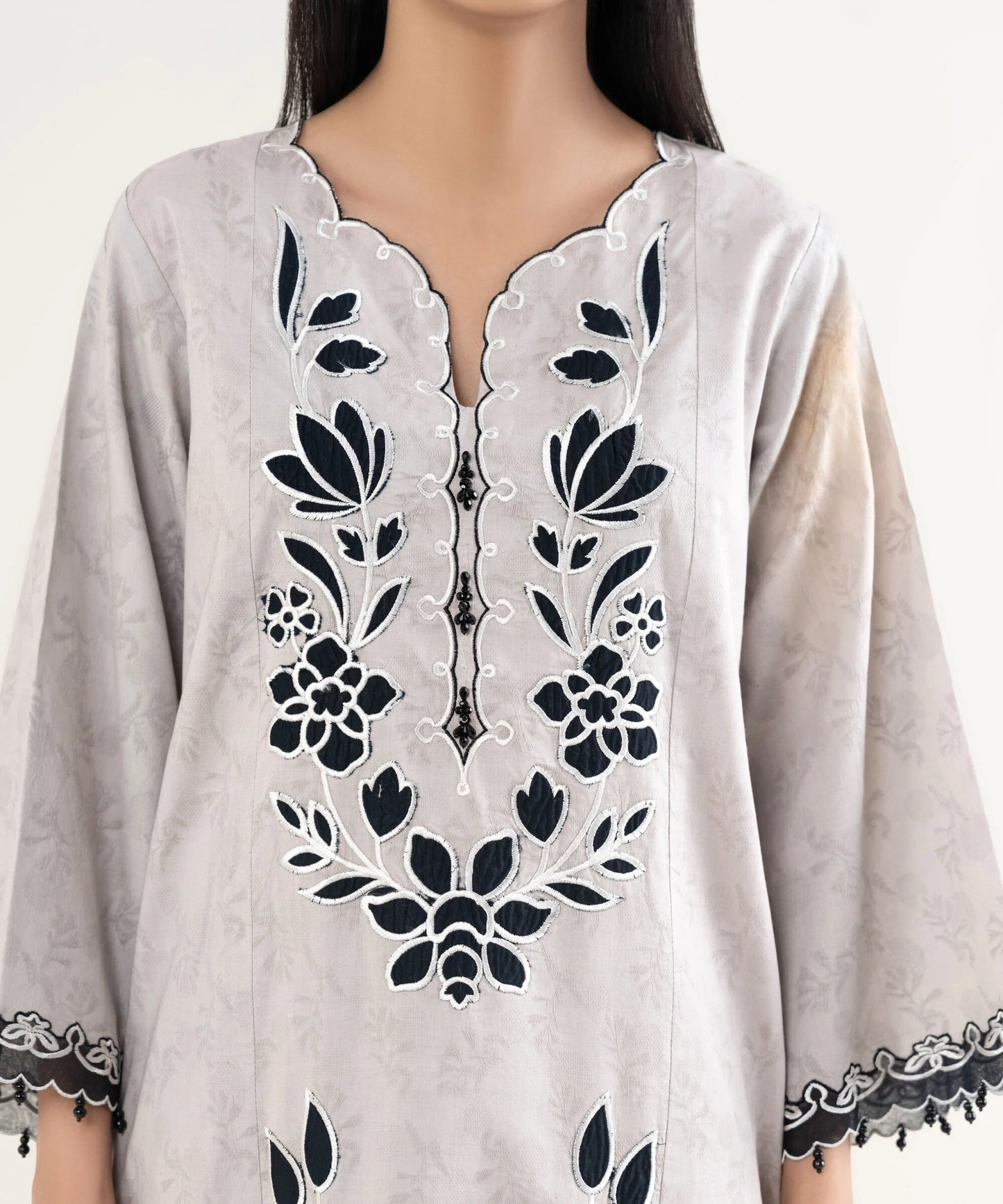 Sapphire Embroidered Cotton Jacquard Three Piece Suit SP-CT-GRY01