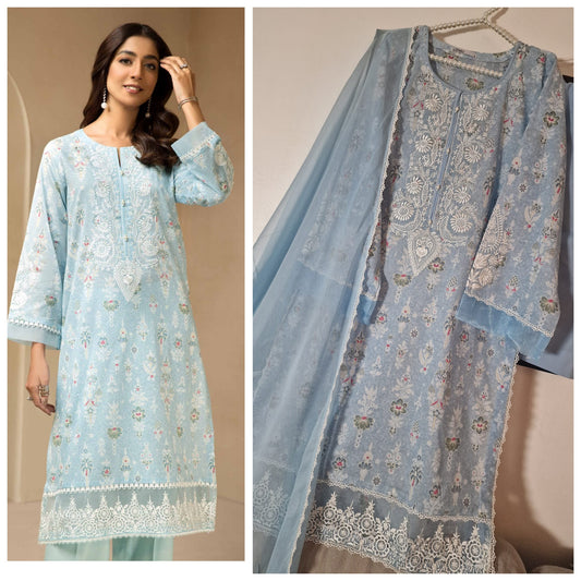 Nishaat Linen Embroidered Lawn Three Piece Kamiz Duppatta Trouser