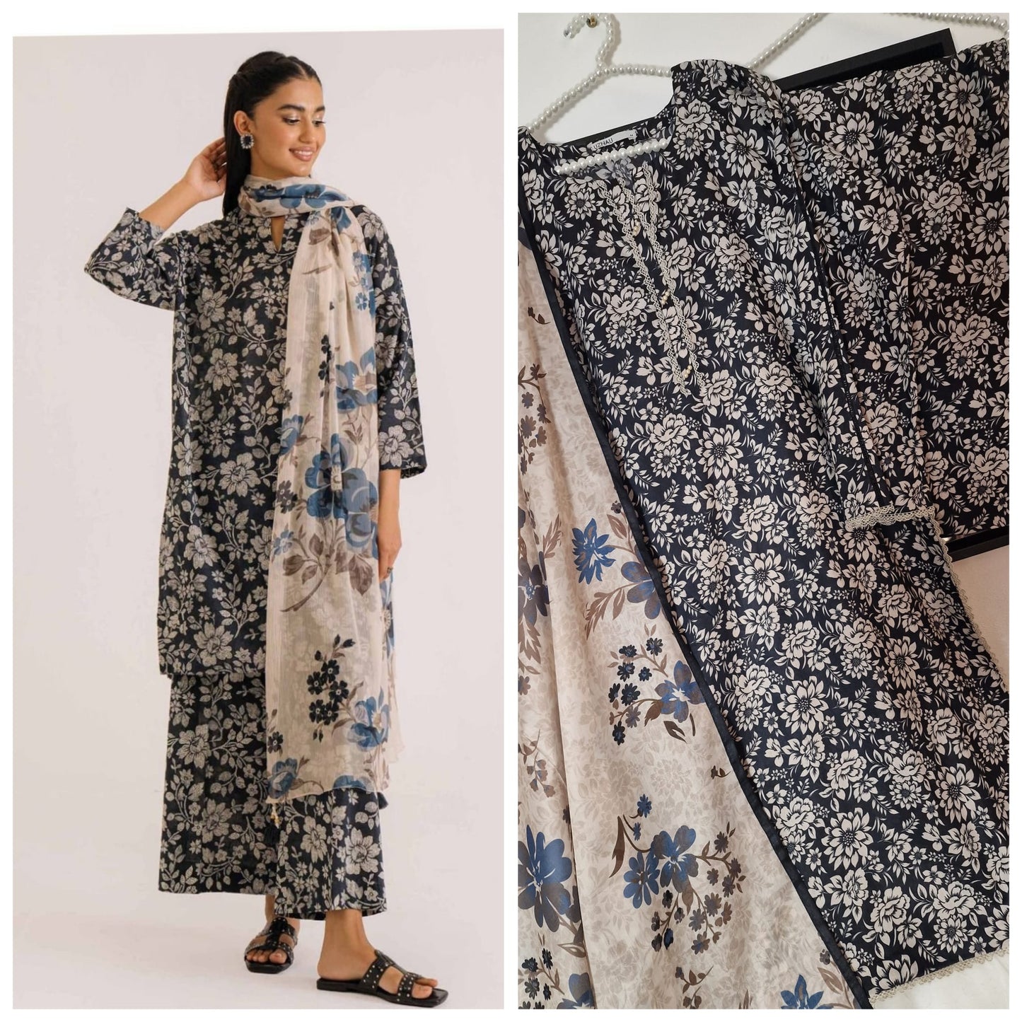 Nishaat Linen Summer Lawn Printed Kameez And Trouser With Voile Dupatta