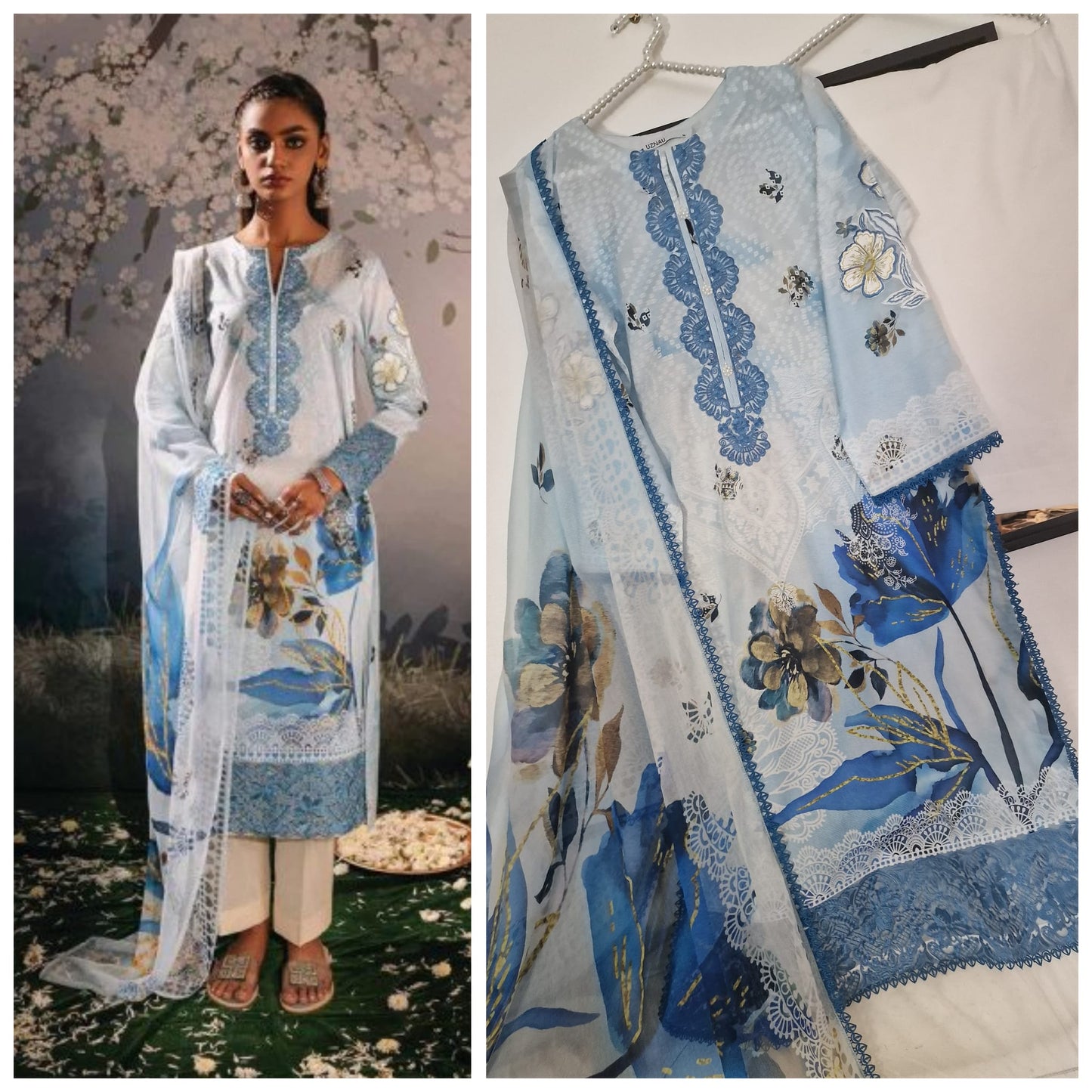 Nishaat Linen Embroided Lawn Kameez Trouser Dupatta Pakistani Suit