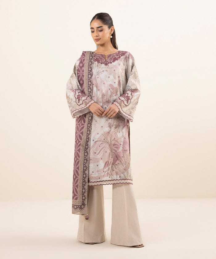 Sapphire Summer Cambric Embroided Three Piece Suit SP-LWN-PNK01