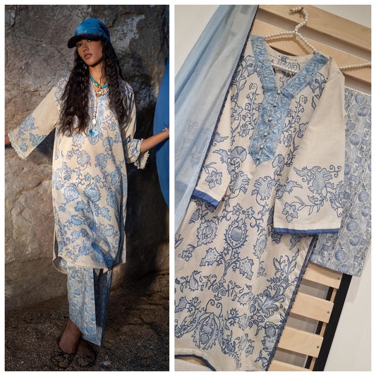 Sana Safina Three Piece Lawn Suit SF-LWN-BLU01