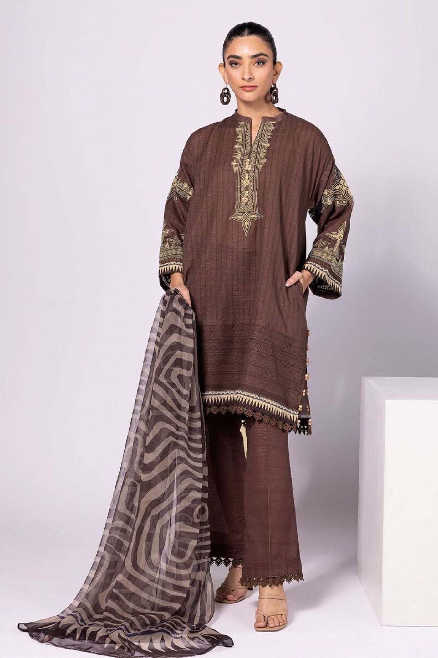 Khaadi Three Piece Khaddar Pakistani Trouser Kameez