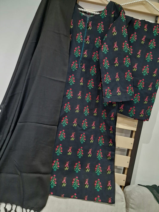 Uznau Khaddar Three Piece Suit UZ-KHD-BLK07