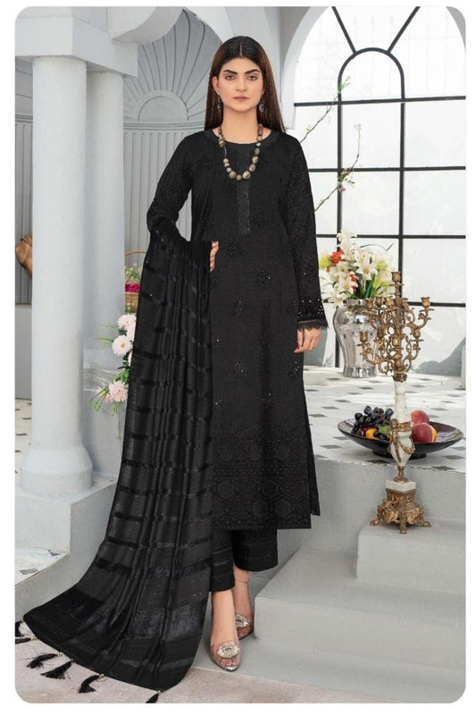 Uznau Pashmina Three Piece Suit UZ-PSH-BLK02