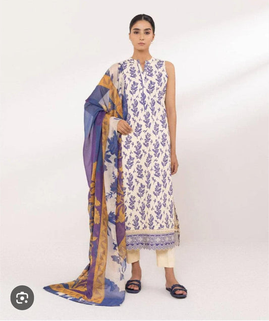 Sapphire Lawn Three Piece Suit With Farshi Shalwar SP-LWN-WHT03