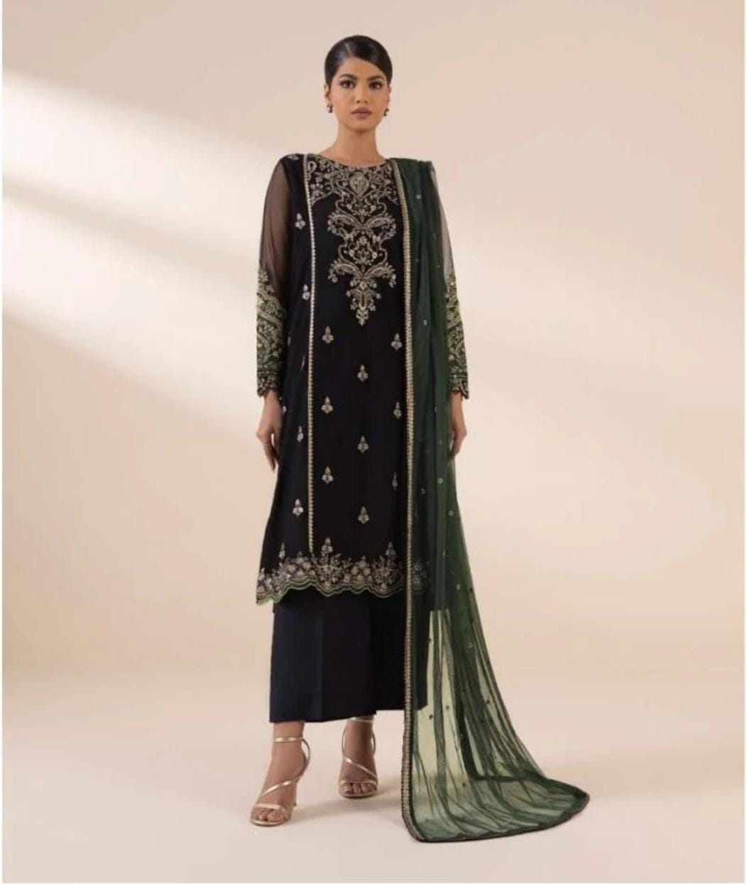 Sapphire Embroided Net Silk Three Piece Suit SP-SLK-BLK02