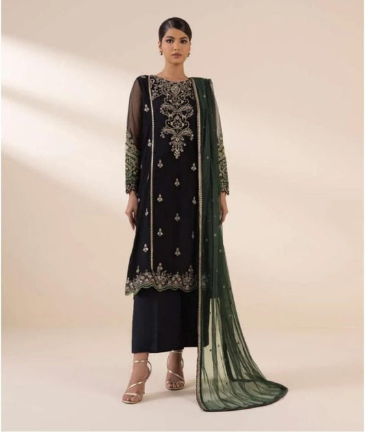 Sapphire Embroided Net Silk Three Piece Suit SP-SLK-BLK02