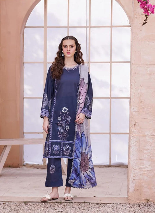 Uznau Lawn Three Piece Suit UZ-LWN-BLU016