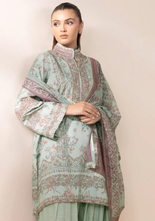 Sapphire Silk Three Piece Suit With Farshi Shalwar SP-SLK-GR01