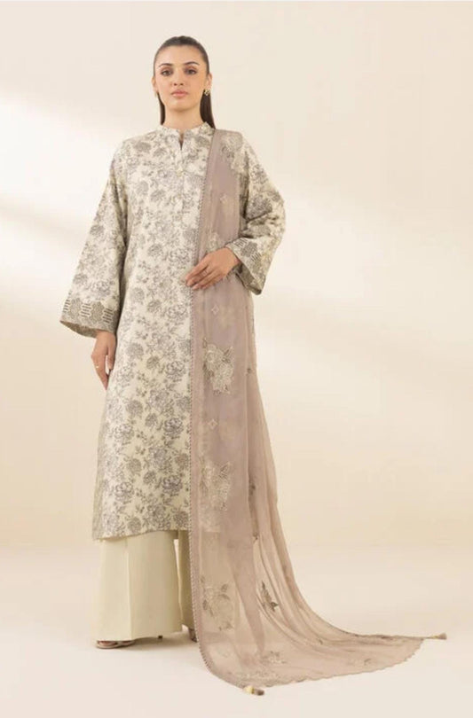 Sapphire Embroided Cotton Satin Three Piece Suit SP-CT-YL01