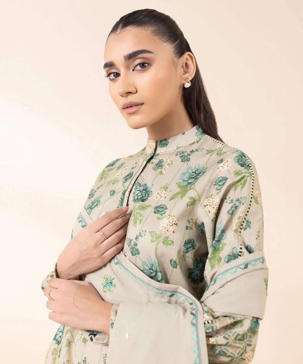 Sapphire Embroided Cotton Three Piece Suit SP-LWN-GR011